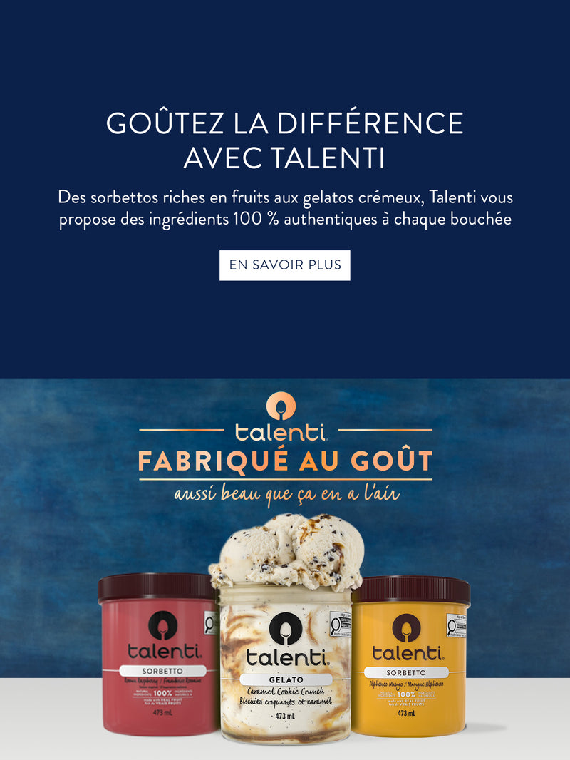 Talenti mobile hero banner in French with artisanal gelato products