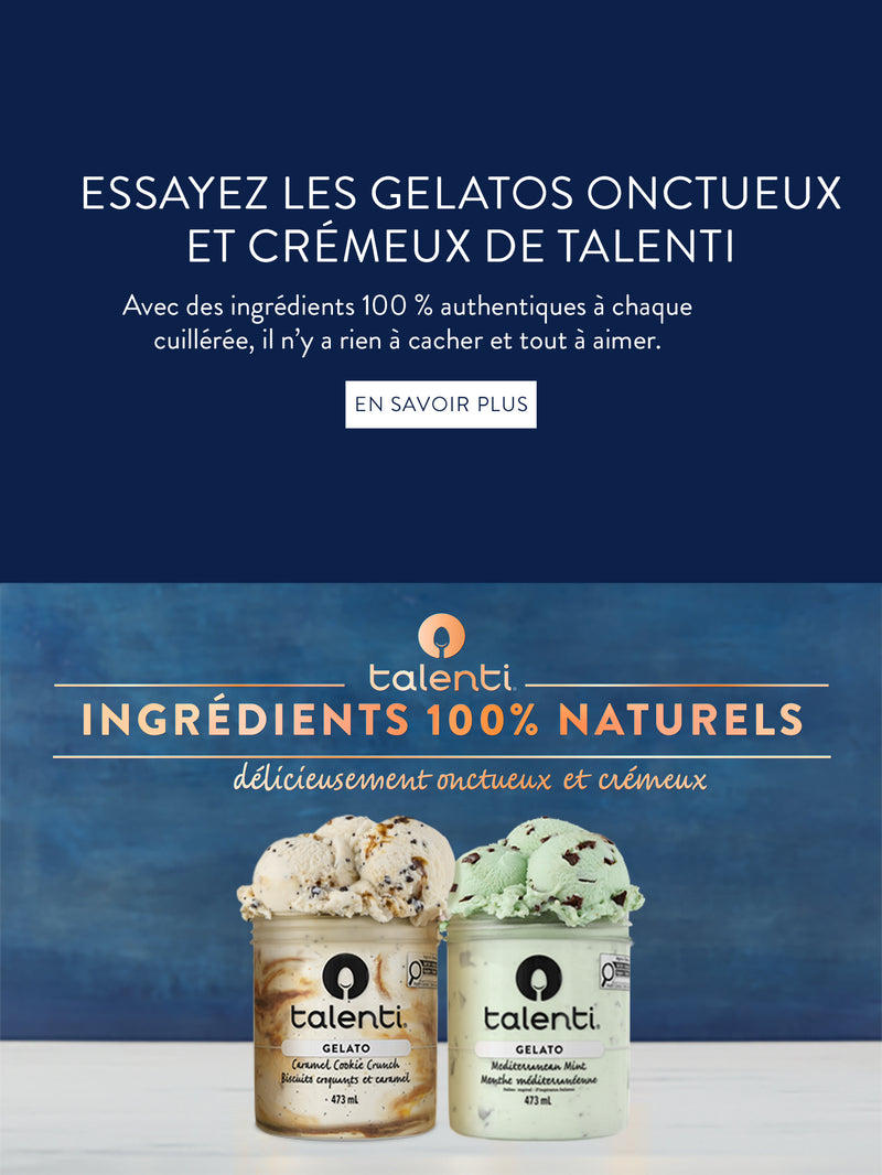 Talenti mobile hero banner for French Canada with gelato products