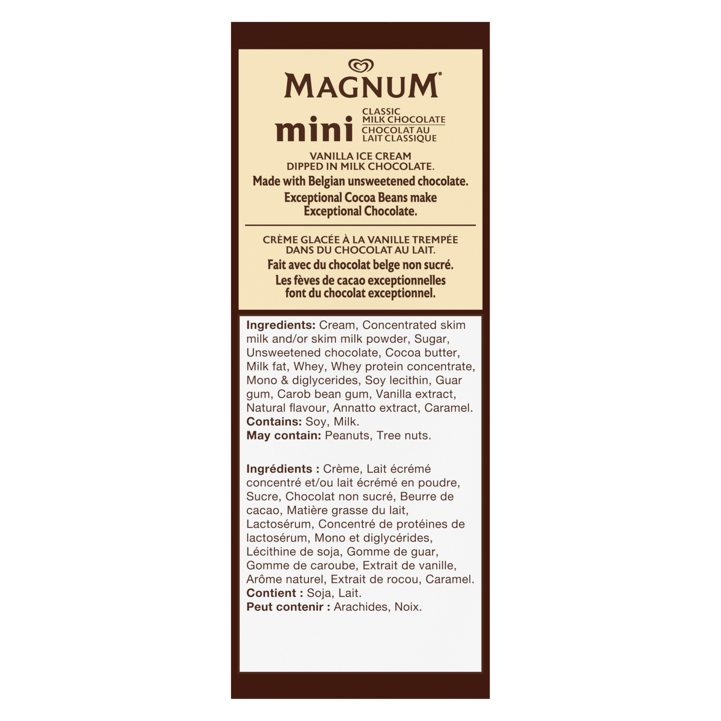 Magnum Mini Classic Ice Cream Bars 4-pack carton back panel