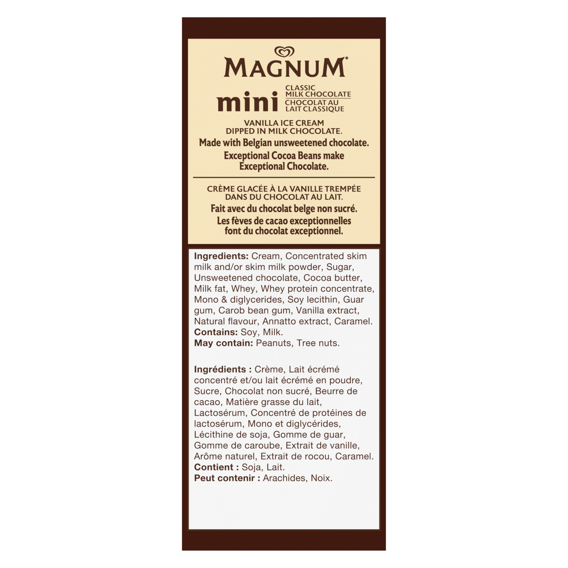 Magnum Mini Classic Ice Cream Bars 4-pack carton back panel