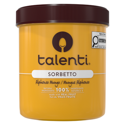 Talenti Alphonso Mango gelato pint angled view on light background