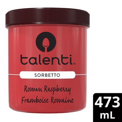Talenti Roman Raspberry Sorbetto pint front view with raspberry illustration on label
