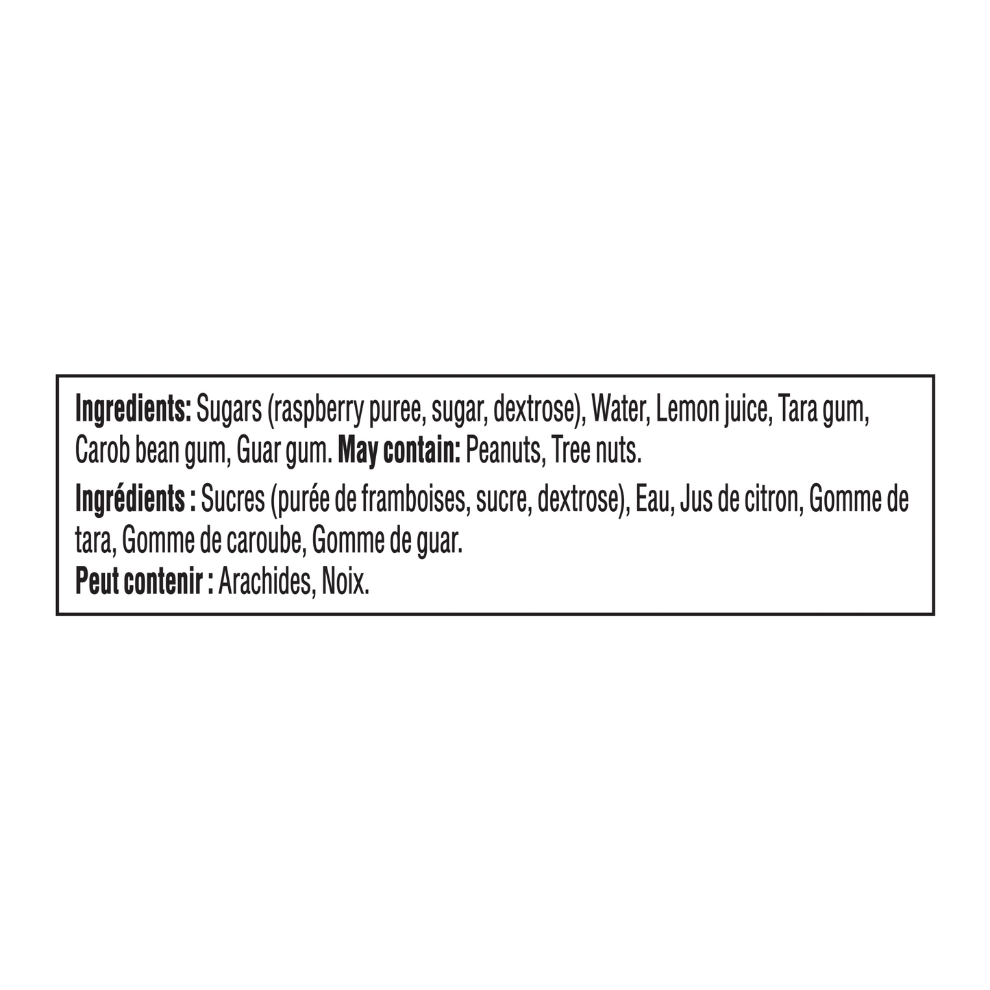 Talenti Roman Raspberry Sorbetto pint rear view showing nutrition facts panel