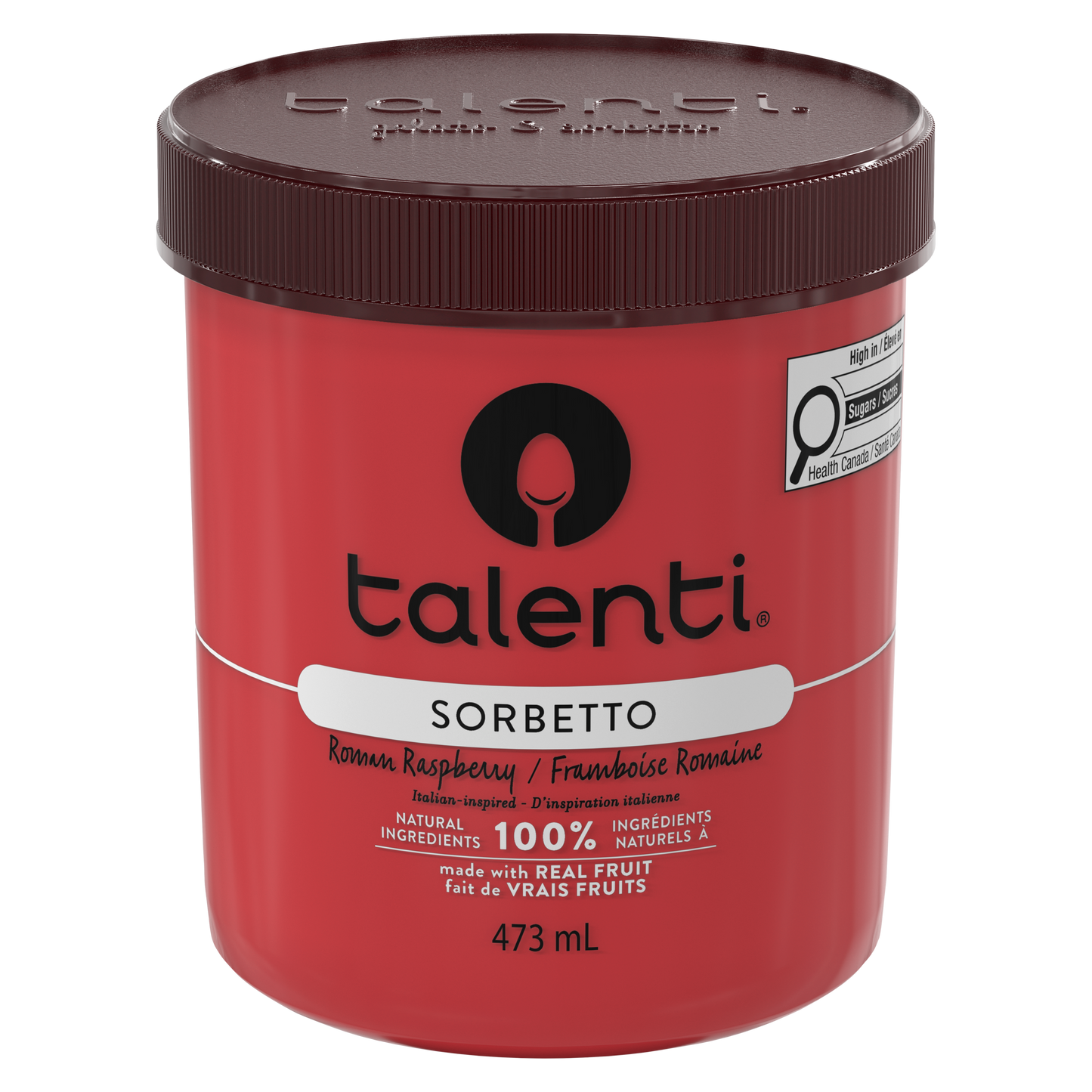  Talenti Roman Raspberry Sorbetto pint close-up focusing on flavour name and branding