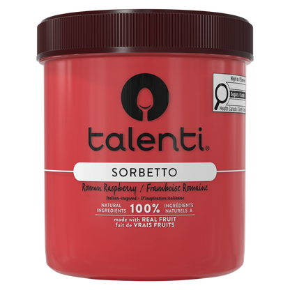 Talenti Roman Raspberry Sorbetto pint top view with branded brown lid