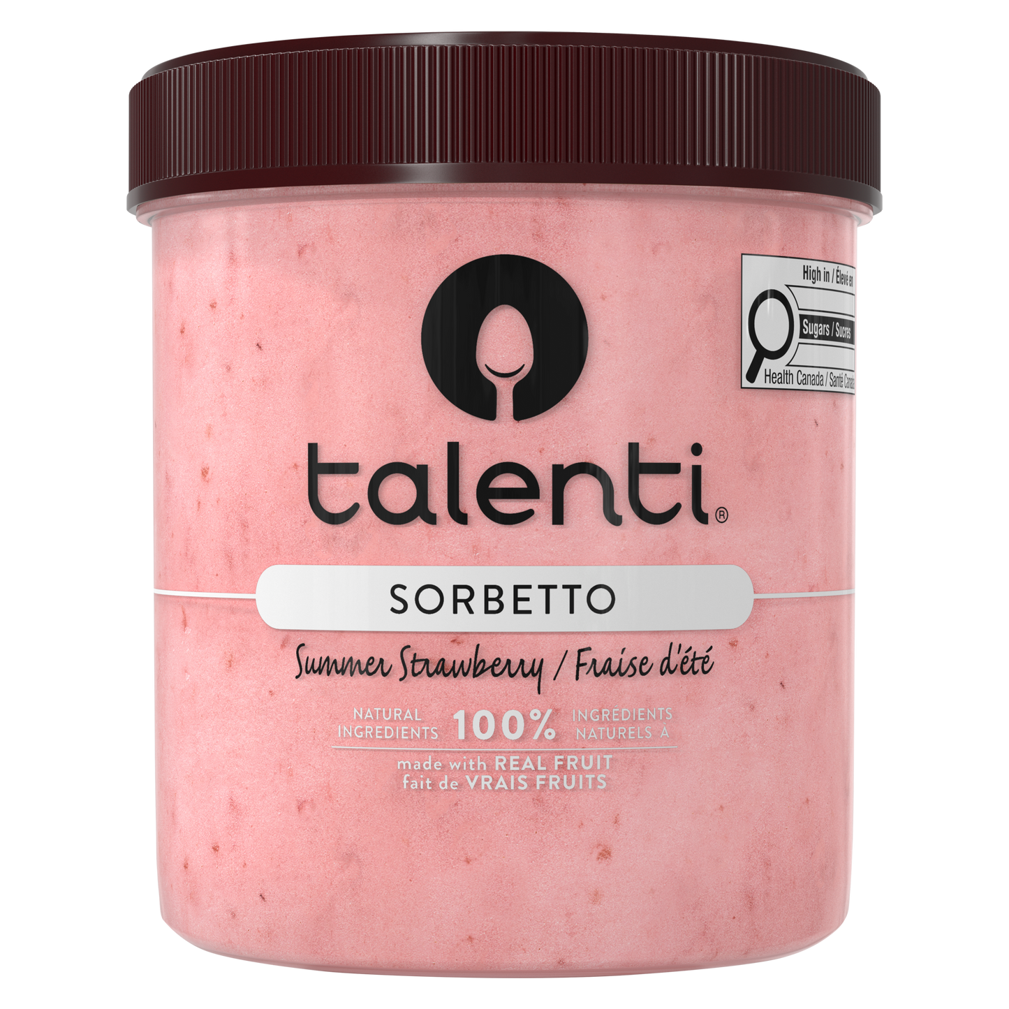 Talenti Summer Strawberry Sorbetto pint front view with strawberries on label