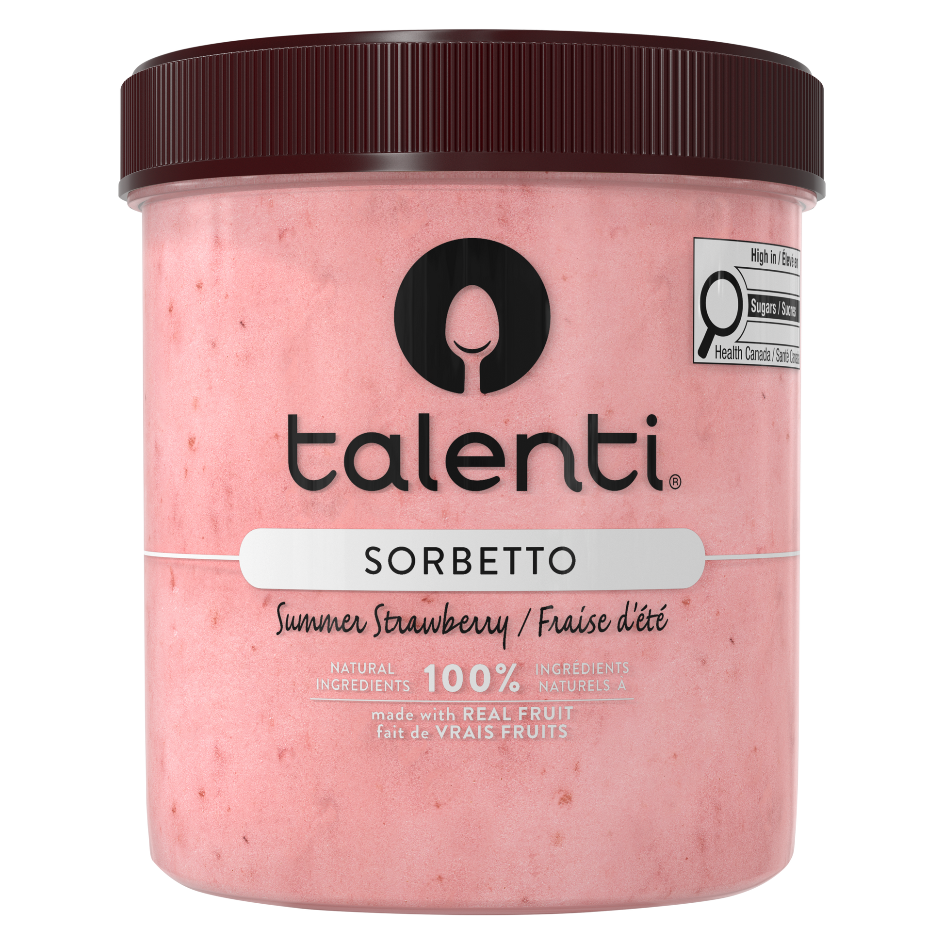 Talenti Summer Strawberry Sorbetto pint front view with strawberries on label