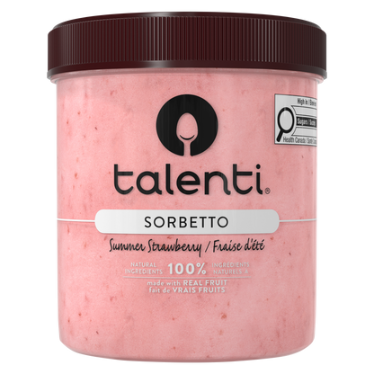 Talenti Summer Strawberry Sorbetto pint front view with strawberries on label