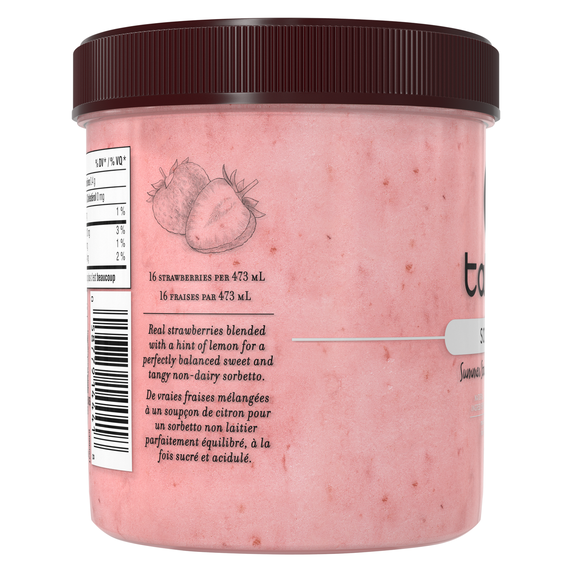 Talenti Summer Strawberry Sorbetto pint angled view on light background