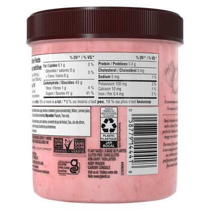 Talenti Summer Strawberry Sorbetto pint side view highlighting nutrition facts