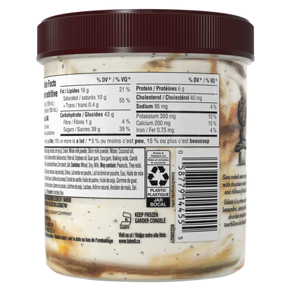 Talenti Caramel Cookie Crunch gelato pint rear view showing nutrition facts panel