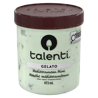 Talenti Mediterranean Mint gelato pint top-down view with branded brown lid