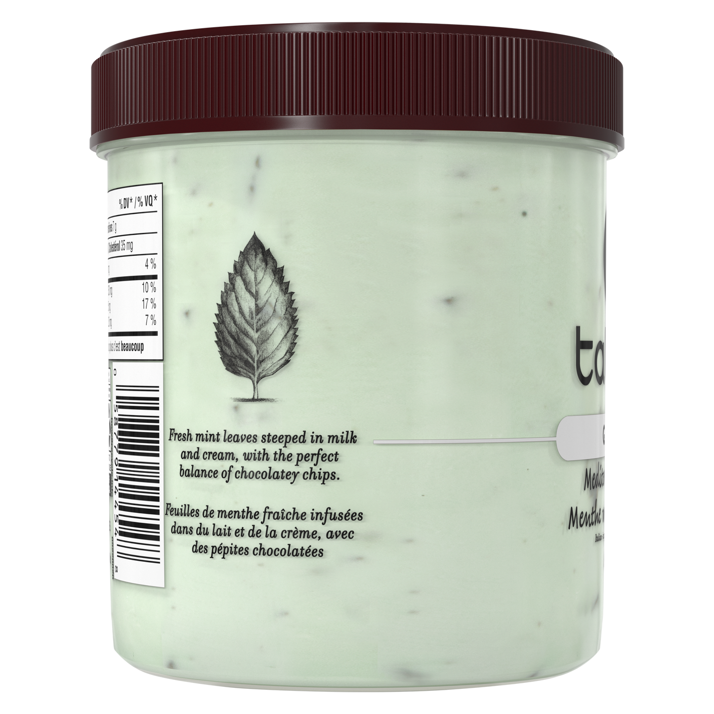 Talenti Mediterranean Mint gelato pint side view highlighting ingredient list