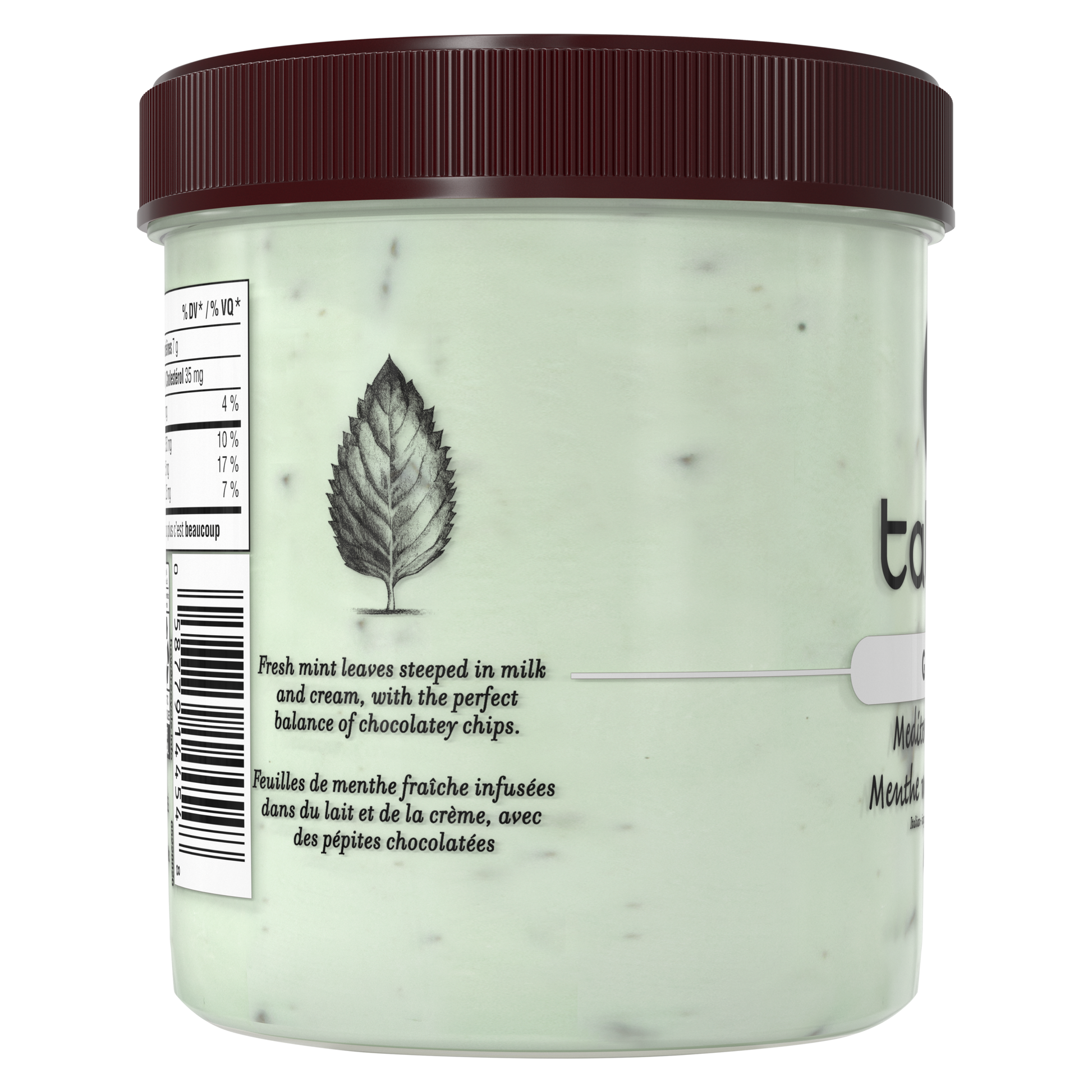 Talenti Mediterranean Mint gelato pint side view highlighting ingredient list