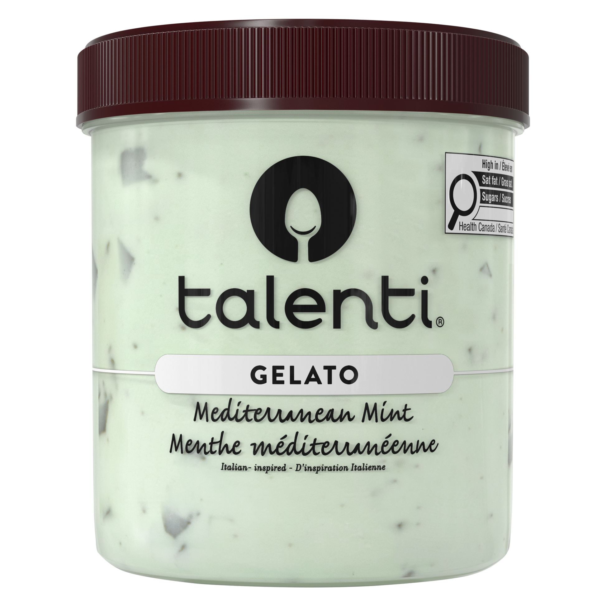  Talenti Mediterranean Mint gelato pint with barcode and storage information