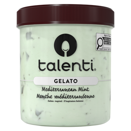  Talenti Mediterranean Mint gelato pint with barcode and storage information