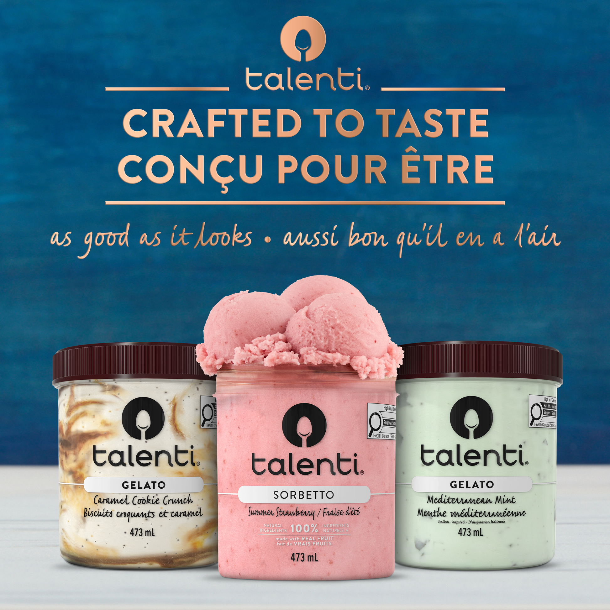 Talenti Summer Strawberry Sorbetto pint beside spoon and fresh strawberries